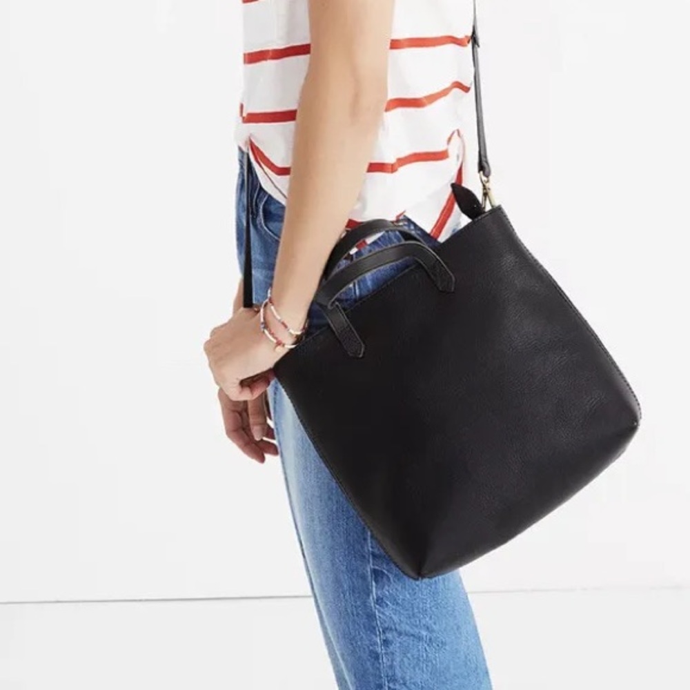 Madewell Small Transport Leather Tote w/Strap to wear Crossbody Black
